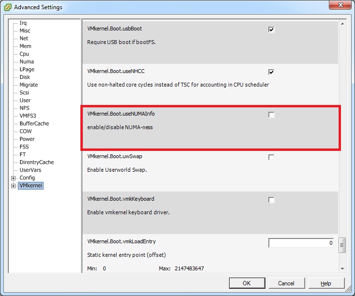 vmkernel NUMA Setting