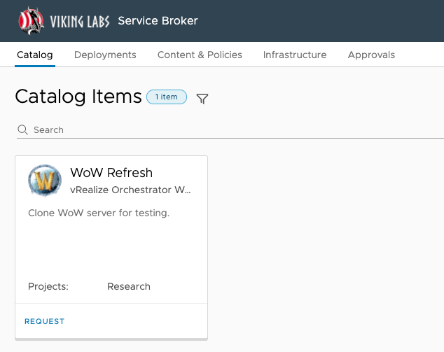 vRA Catalog Item: WoW Refresh